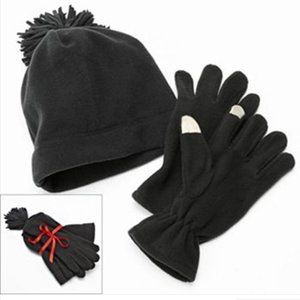 Jacob Ash Igloos Fleece Hat and Tech Gloves Set, Black, Small/Medium